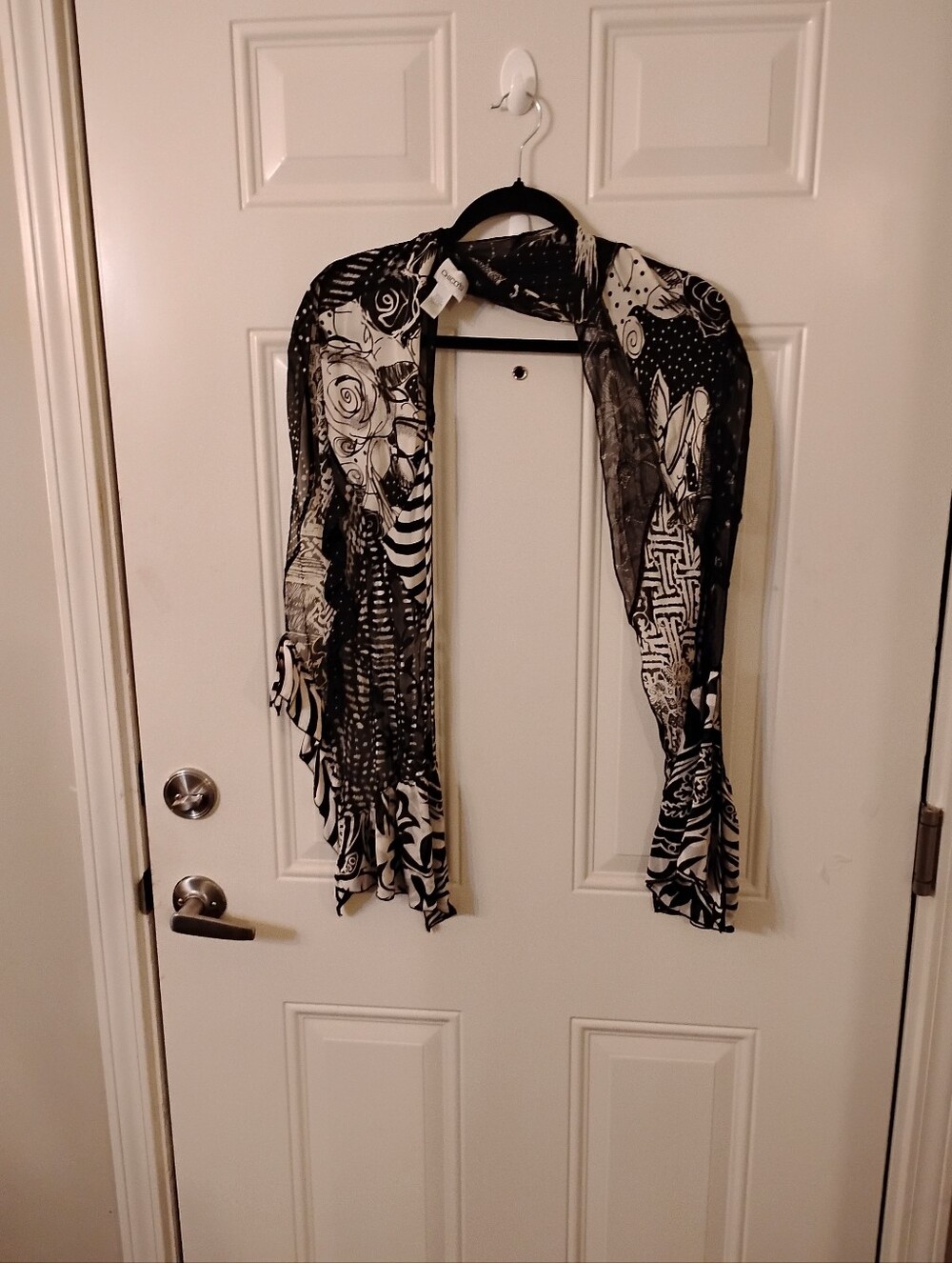 Chico's Black and White Abstract Floral & Geometric Scarf